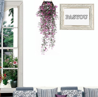 Artificial Hanging Plant for Outdoor Decor, Fake Vine Plants Faux Plastic Ivy Leaves Foliage UV Resistant Greenery Flowers Home Garden Indoor Door Wall Wedding Party Decoration - Fuchsia 4 Pack