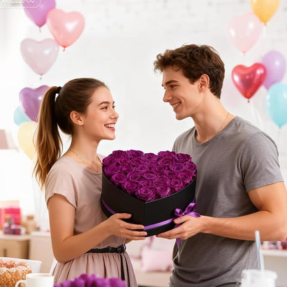 VEVOR Forever Flowers, 27 Preserved Roses in Heart Shape Box, Eternal Flowers Immortal Bouquet Birthday Present for Women Her Wife Mothers, Anniversary, Valentine's Day,Christmas, Purple