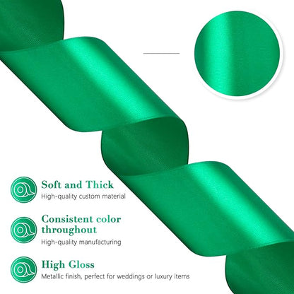 Green Ribbon 2 Inch 60 Yards, Versatile Solid Satin Ribbon for Gift Wrapping, Flower Bouquet, Wedding, Crafts, Baby Shower, Christmas, Halloween, Easter