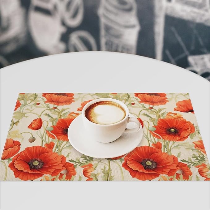 Botanical Flower Placemats Set of 6 Butterfly Plants Floral Botanic Plants Flower Leaves Placemats Rustic Floral Waterproof Washable Table Placemats for Dining Kitchen Decoration 6 PCS