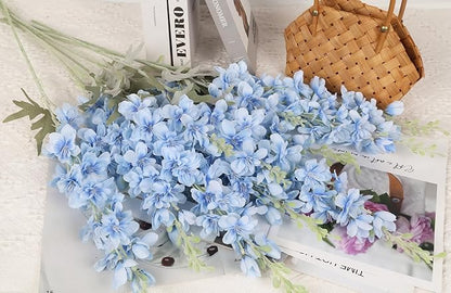 8PCS Blue Delphinium Artificial Flowers Larkspur Fake Flowers 33.5in Long Stem Faux Silk Flowers Bulk for Tall Vase for Home Wedding Floral Arrangement Centerpiece Table Decorations (Baby Blue)