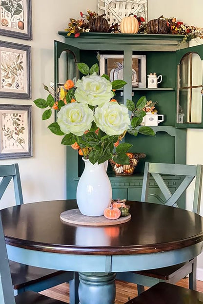 Hollyone 3Pcs White Roses Artificial Flowers Bouquets 26.3" Rose Fake Flower Arrangements Silk Flowers with Long Stem Floral Branch Faux Roses Flowers for DIY Wedding Table Centerpieces Home Decor