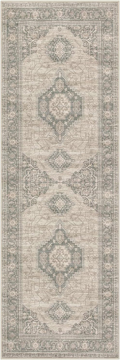 Lahome Oriental Kitchen Runner Rug, 2x6 Washable Rug Runners for Hallway 6 Feet Non Slip, Vintage Soft Long Carpet for Laundry Room Bedside Entryway, Grey/Brown