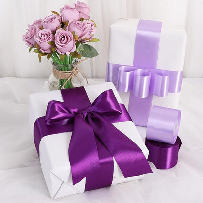 TONIFUL 2 Inch x 25 Yards Wide Purple Violet Satin Ribbon Solid Fabric Ribbons Roll for Valentine's Day Crafts Gift Wrapping Invitation Cards Floral Hair Bows Sewing Party Wedding Car Decoration