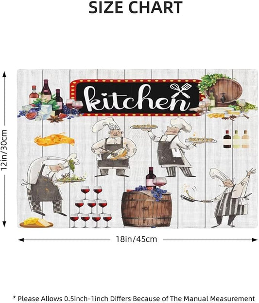 Chef Kitchen Linen Placemats Set of 4 Wine Cooking Theme Placemats for Indoor Outdoor Party Home Desktop Dining Room Decor 12x18 Inch