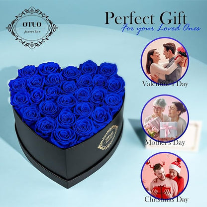 27 Preserved Roses in Heart-Shaped Box, Flowers for Delivery Prime Last up 2 Years, Real Forever Flowers for Wife, Girlfriend, Mother, Eternal Roses for Anniversary - Blue