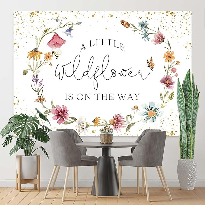 Wildflower Baby Shower Backdrop for Girl Watercolor Wild Floral Butterfly Photography Background Garden Wildflower Baby Shower Cake Table Banner Photoshoot Props (10x7ft)