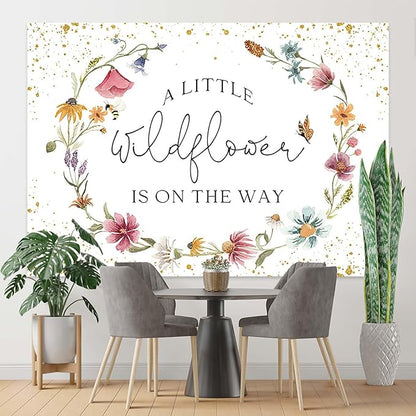 Wildflower Baby Shower Backdrop for Girl Watercolor Wild Floral Butterfly Photography Background Garden Wildflower Baby Shower Cake Table Banner Photoshoot Props (10x7ft)