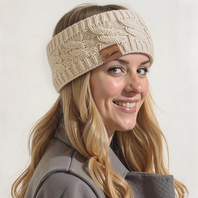 Loritta Womens Ear Warmers Headbands Winter Warm Fuzzy Cable Knit Head Wrap Fleece Lined Gifts