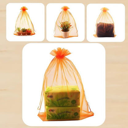 QIANHAILIZZ 50 Pack 12 x 16 Inch Drawstring Jewelry Gift Organza Bags Plant Covers Plants Protection Bag D5B (A-ORANGE)