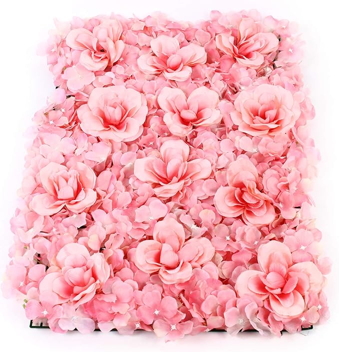 Artificial Flower Wall Panels, Silk Wedding Flower Wall Backdrop Panel, 3D Floral Panel Artificial Floral Wall Mat Flower Screen for Photo Party Wedding Wall Background Decor (12PCS Pink)