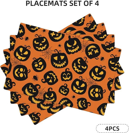 Placemats 4 pcs Halloween Double-Layer Imitation Linen Place Mats Non-Slip Heat-Resistant Tablemats for Home Restaurant Hotel 18×12 Inch