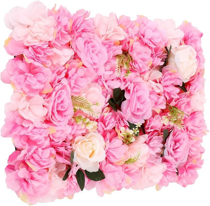 Pink Flower Wall Flower Backdrop Artificial Flower Wall Backdrop 3D Floral Panels for Home Party Wedding Room Decoration 12 Pcs (60x40cm/Deep Pink)