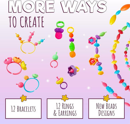 Orian Pop Beads Jewelry Making Kit for Girls – Extra-Large 850+ Piece Set with Hairbands, Bracelets & Rings – Snap Beads for Kids Ages 3+, DIY Jewelry Kit with Unicorn Gift Bag & XL Storage Case