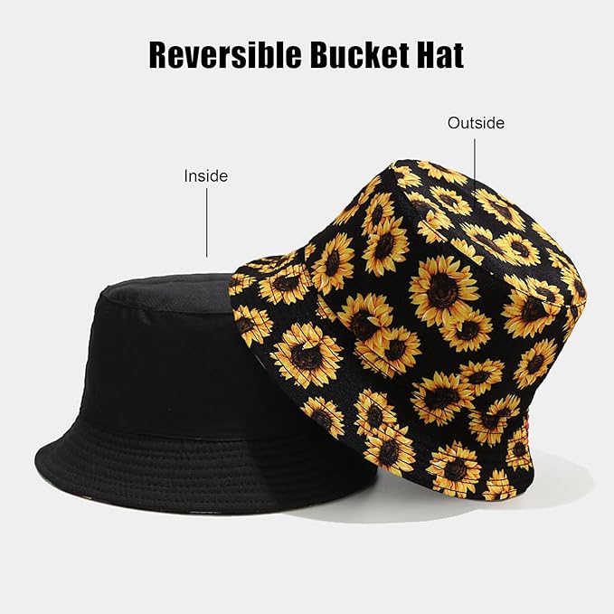 Bucket Hat for Women Men, Cotton Reversible Double Side Wear Sun Hats Beach Fisherman Hat