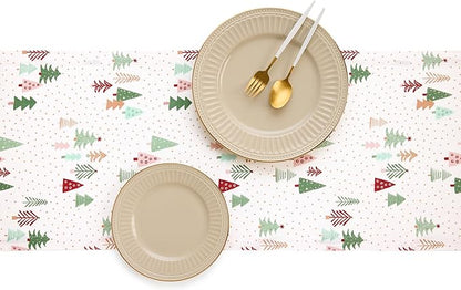 Solino Home Christmas Table Runner 120 Inches Long - 100% Pure Linen Print Table Runner 14 x 120 Inch - Handcrafted and Machine Washable - Modern Christmas, New Year