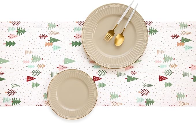 Solino Home Christmas Table Runner 72 Inches Long - 100% Pure Linen Print Table Runner 14 x 72 Inch - Handcrafted and Machine Washable - Modern Christmas, New Year