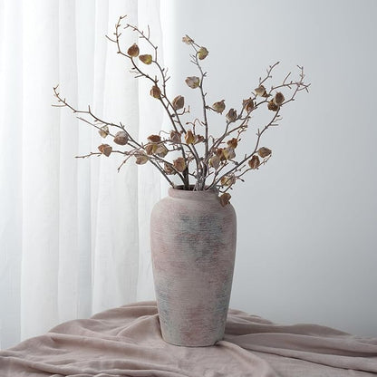 Large Rustic Ceramic Vase, 11 Inch Farmhouse Decorative Vases for Home Decor, Vintage Tall Flower Vase for Dining Table Centerpiece Living Room Kitchen Fireplace Mantle Bookshelf, Wabi Sabi Decoration