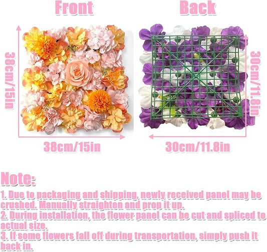 Flower Wall Backdrop, 12PCS 10.6"-15.7" Artificial Flower Wall Panel with Various Styles, 3D Floral Wall Decor for Wedding Photo Background Festive Party Home Decoration (H008, 15 * 15in)