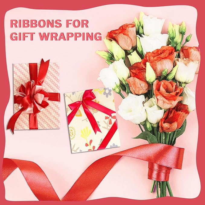 150 Yards Red Satin Ribbon 1-1/2 Inch 6 Rolls Assortment Ribbons for Crafts Gift Wrapping Flower Bouquet Wedding Invitations Birthday Party Festival Decoration Hair Bows