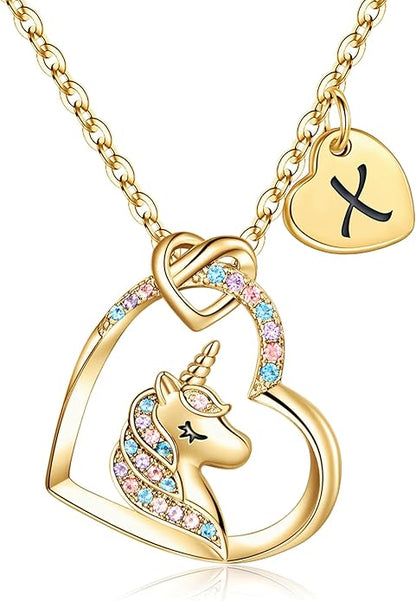 Hidepoo Stocking Stuffers for Teen Girls Kids - Colorful CZ Heart Pendant Initial Unicorn Necklaces for Girl Jewelry Birthday Gift Christmas Gifts for Grandkids Girls Kid