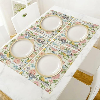 Colorful Floral Placemats Set of 4, 17x12 Inch Watercolor Spring Botanical Aesthetic Wildflower Nature Rustic Art Printed Table Mats for Home Party Kitchen Dining Decor