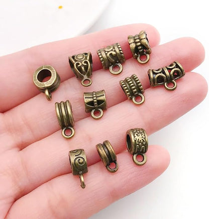 WOCRAFT 60pcs Antique Bronze Bails Space Beads Bracelet Charms for Jewelry Making Sets DIY Necklace Bracelet Keychain Crafting Charms Kit Craft Supplies (SN853)