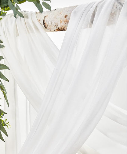 Wedding Arch Flowers with Drapes Kit (Pack of 4) - 2pcs Artificial Ivory & White Deluxe Swag with 2pcs Sheer Drapes for Wedding Ceremony Arbor Reception Backdrop Rose Floral Decoration