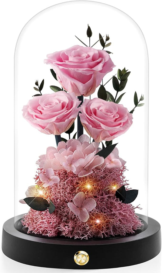 Flowers Roses Gifts for Mom Grandma,Forever Preserved Rose in Glass Dome, Christmas Anniversary Thanksging Birthday Real Roses Gifts for Wife Women Mother in Law/Pink