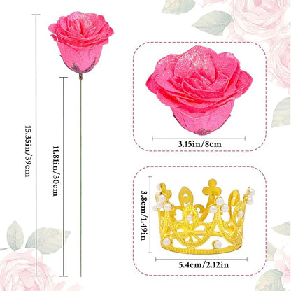 Waipfaru Glitter Roses Bouquet, DIY Fake Flowers Bouquet, Birthday Gifts for Women Mom, 24 Pcs Hot Pink Rose for Wife Girlfriend Valentines, Mothers Day, Anniversary, Graduation