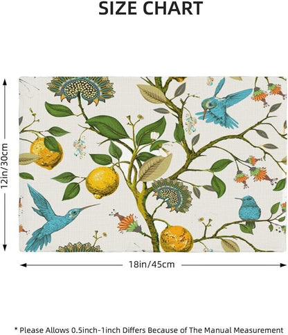 Lemon Linen Placemats Set of 6 Retro Plant Bird Print Placemats for Indoor Outdoor Party Home Desktop Kitchen Dining Room Decor 12x18 Inch