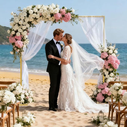 Square Balloon Arch Stand, 8.2x8.2FT Gold Wedding Arch Garden Arbor Garden Arches Metal Arch Backdrop Stand for Ceremony Party Birthday Bridal Baby Shower Anniversary Decoration Wedding Decor