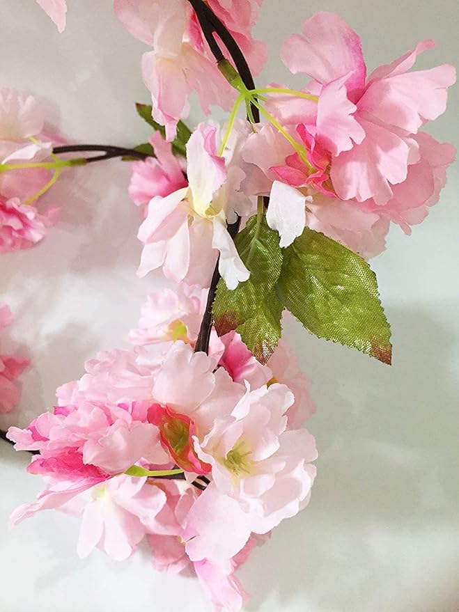 Artificial Cherry Blossom Vine Hanging Plants Faux Sakura Garland Fake Oriental Cherry Wreath Artificial Flower 5.8 FT Light Pink