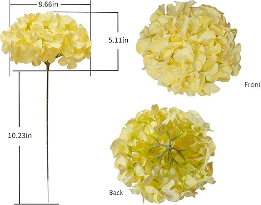DuHouse Hydrangea Silk Flowers Artificial Flowers with Stem Fake Flower Heads for Wedding Centerpiece Home Decor Pack of 6 (Yellow)
