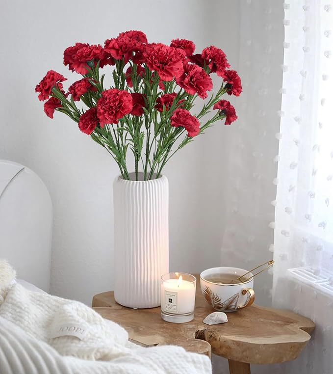 IPOPU Red Carnations Artificial Flowers 30 Heads 27.56in 6PCS Silk Carnations Flowers with Stems for Wedding Home Centerpieces Floral Arrangements(Red)