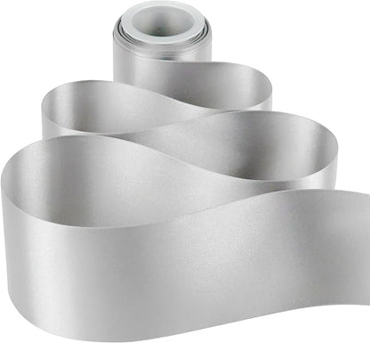 MEEDEE Silver Satin 3 Inch Ribbon Lux Double Faced Satin Ribbon Tree by 10 Yards Silver Silk Ribbons Roll Ribbons for for Crafts, Christmas Tree Decoration, Weddings