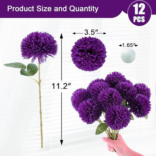 Hananona 12 Pcs Artificial Chrysanthemums Flowers Purple Flowers, Fake Mums Silk Vintage Flower for Home Decor Indoor Floral Arrangement Table Centerpiece (12, Purple)