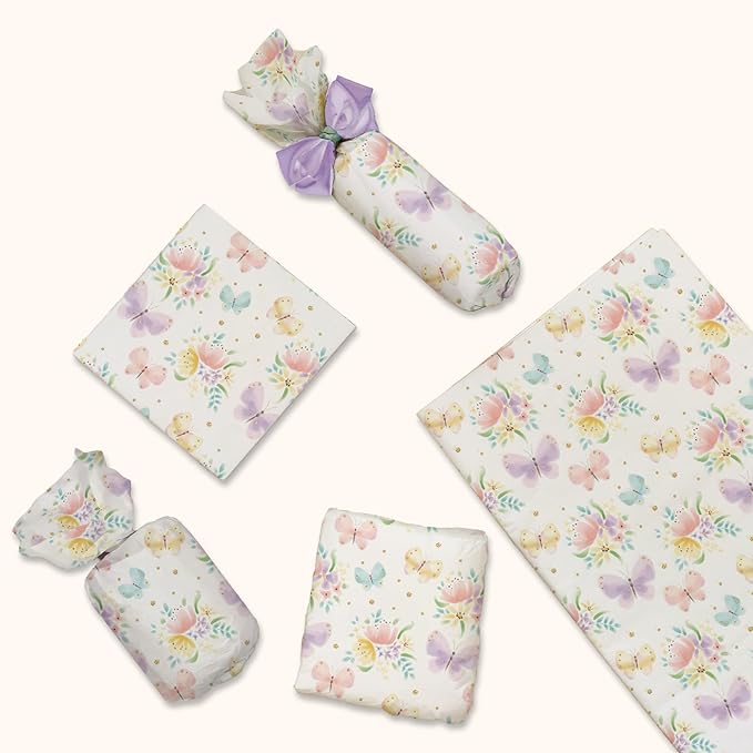 Pro Supply Global Butterflies Printed Tissue Paper for Gift Bags or Boxes and Wrapping - Spring Floral Bulk Decorative Art Tissue Paper for Packaging and Gifting | 24 Sheets 20" x 30"