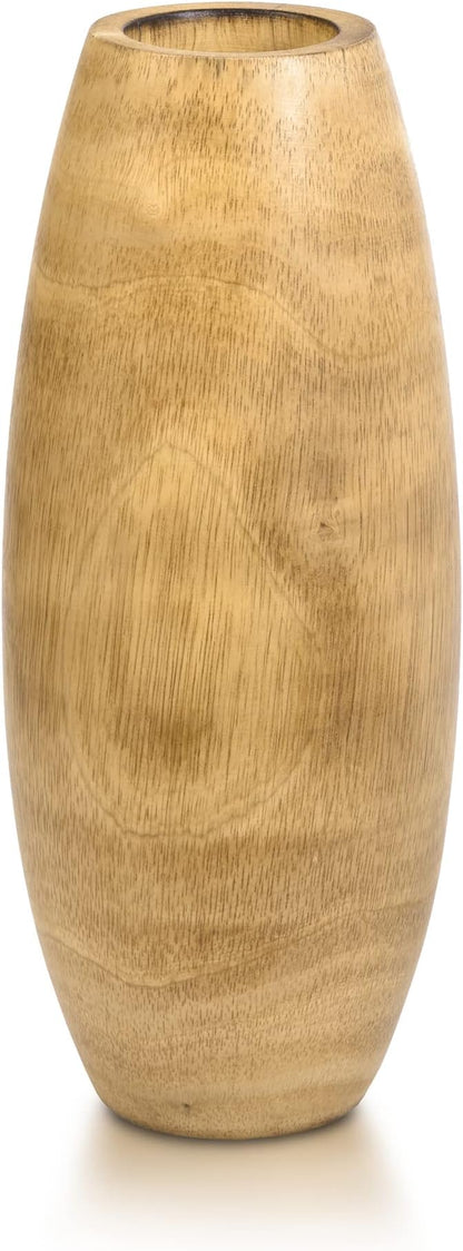 AeraVida 12-Inch Handcrafted Mango Wood Vase in Light Brown | Rustic Fall Flower Decor for Table or Entryway | Farmhouse Boho Accent for Dried Floral Arrangements