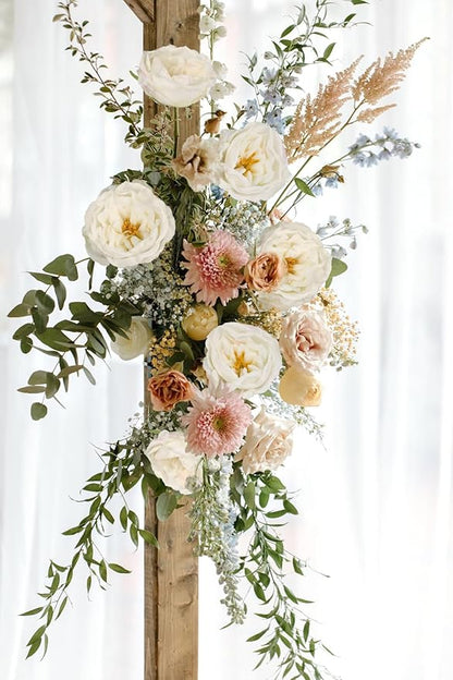 16pcs Peonies Artificial Flowers Head Ivory Austin Roses Vintage Burnt Flowers Silk Rose Head with Stems for DIY Flower Wedding Bouquets Centerpieces Home Decoration (Ivory)
