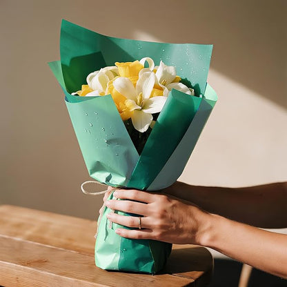 WRAPAHOLIC 20 Sheets Flower Wrapping Paper - 22.4 x 22.4 inch Emerald Green Series Water-Resistant Floral Bouquet Wrapping Paper, Florist Supplies Packaging for Wedding Birthday Gift DIY