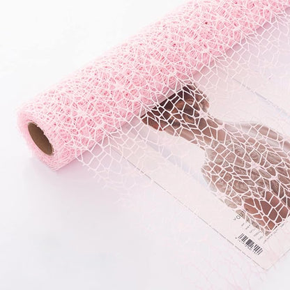 Korean Jacquard Net Mesh Openwork Floral Wrapping Paper 1 Roll Florist Supplies Flower Bouquet Wrapping Paper Floral Supplies for Fresh Flowers, 50cm x 5 Yard (Cherry Blossom Powder)