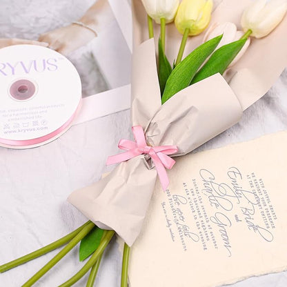 Pink Satin Ribbon, Double Faced 3/8 Inch X 50 Yards Pink Ribbon, Premium Satin Ribbon for Gift Wrapping, Crafts, Hair Bow Making, Sewing, Flower Bouquet, Wedding Party Decor