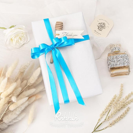 Ribbli Turquoise Blue Satin Ribbon Double Faced Satin 1/2 inch x Continuous 50 Yards- Turquoise Ribbon for Gift Wrapping Crafts Wedding Decoration Bows Bouquet Floral Arrangement