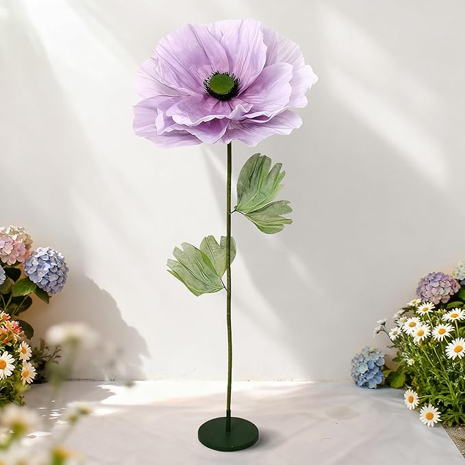 Giant Artificial Flowers 1pack Fake Flowers for Decoration, Fabric Poppy Flower for Wedding Birthday Easter Party Mother's Day Banquet Photography Props Garden Shop Window Display Decor (Light Purple)