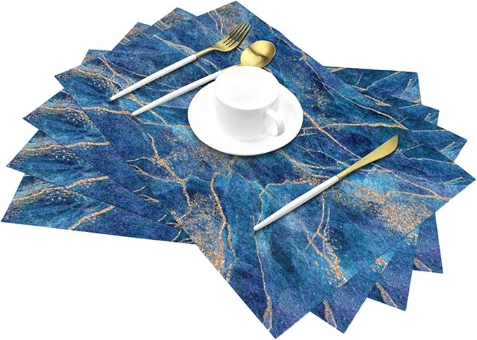 Placemats Set of 4 PVC Woven Place Mats Heat Resistant Easy to Clean for Indoor Outdoor Party Kitchen Dining Table Decoration 12"x18",Marble Pattern