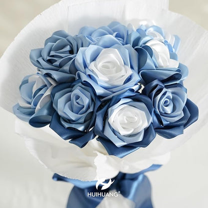 HUIHUANG Blue Ribbon 1-1/2" Dusty Blue/French Blue/Antique Blue/Navy/Light Blue and White Satin Ribbons for Wedding Flower Bouquet Hair Bows Gift Wrapping Crafts- 6 Rolls, Total 30 Yards