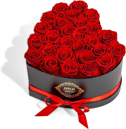 27 Preserved Roses in Heart-Shaped Box, Flowers for Delivery Prime Last up 2 Years, Real Forever Flowers for Wife, Girlfriend, Mother, Eternal Roses for Anniversary - Red