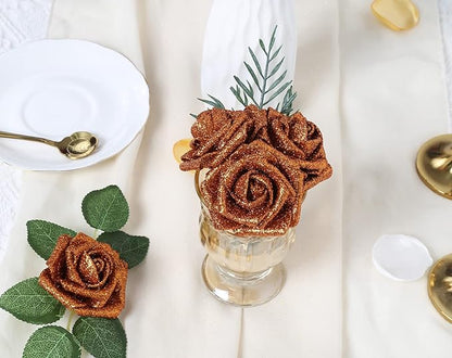 IPOPU Orange Foam Flowers, 25pcs Foam Glitter Roses Glitter Flowers Foam Rose with Stem for DIY Wedding Bridal Bouquet Home Party Decoration(Orange)