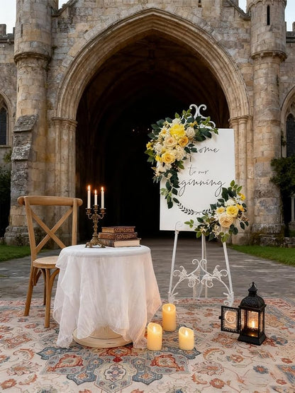 Pack of 2 Wedding Arch, Artificial Flowers, Wedding Decor，Flower Garland Be Suited to Banquet, Party, Reception Entrance Welcome Sign and Background Decoration (Yellow)
